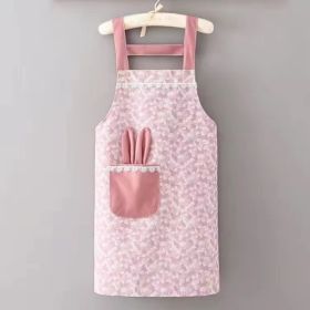 1pc Polyester Cotton Apron, Cute Rabbit Ears Apron, Adjustable Strap And Large Pockets Apron, Kitchen Cooking Baking Bib Apron, Chef Apron - Pink