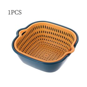 Small Kitchen Double Drain Basket Bowl Washing Storage Basket Strainers Bowls Drainer Vegetable Cleaning Tool - Blue  yellow Small