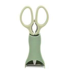 2pcs Kitchen Scissors & Vegetables Peeler; Stainless Steel Multifunctional Food Scissors - Green