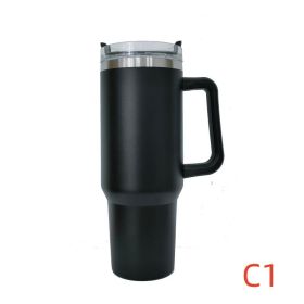 40 oz. With Logo Stainless Steel Thermos Handle Water Glass With Lid And Straw Beer Glass Car Travel Kettle Outdoor Water Bottle - 1200ml - C1