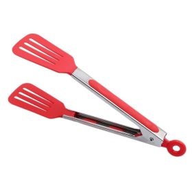 1pc Cross-border Exclusively For 9-inch Nylon Square Head Food Clip Barbecue Clip Flat Clip Bread Clip Stainless Steel Food Clip - Red