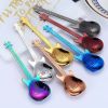 4Pcs Metal Guitar Spoon Flatware Set 18/10 Stainless Steel Guitar Spoons Creative Milk Coffee Spoon Ice Cream Candy Teaspoon - Blue 4 Pcs