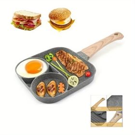 1pc Fry Pan For Egg, Non Stick Ham Pancake Maker, Egg Burger Pan With Wooden Handle, 4 Holes, For Induction Cooker Gas Stove - 2 Hole Pan