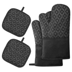 Kitchen Oven Gloves, Silicone and Cotton Double-Layer Heat Resistant Oven Mitts/BBQ Gloves - Black 1