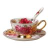 6.8 OZ Coffee Cup Set Porcelain Tea Cup Ceramic Mug Cup Saucer Spoon Roses - Default