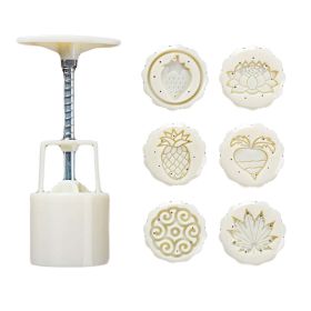 6 Stamps Round Baking Molds Plastic Moon Cake Mold Baking Tools 50G - Default