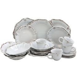 Elama Fleur De Lys 20-Piece Dinnerware Set in White - ELM-FLEURDELYS-WHITE