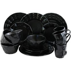 Elama Retro Chic 16-Piece Glazed Dinnerware Set in Black - ELM-RETROCHIC-BLACK