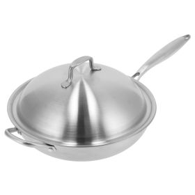 Stainless Steel Frying Pan Stir-Fry Pan Cooking Utensil with Cover for Gas Stove Induction Stove - 32CM