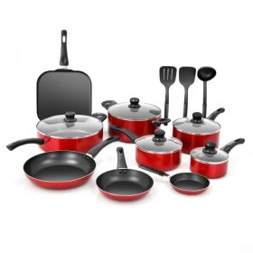 Home Delicacies Hard Anodized Nonstick Cookware Pots and Pans Pieces Set - Black & Red - Hard anodized Aluminum