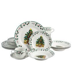 Gibson Home 20 Piece Ceramic Christmas Tree Trimming Dinnerware Set - 108171.20