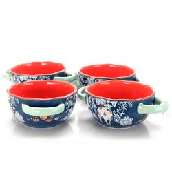 Urban Market Life on the Farm 4 Piece 6 Inch Ceramic Soup Bowl Set with Handles - 123205.01