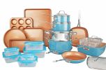 32 Piece Cookware Set, Bakeware and Food Storage Set, Nonstick Pots and Pans - blue