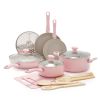 Ceramic Nonstick Pink 15pc Set - pink