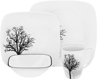 Square 16-Piece Seasonal Black Tree Glass Dinnerware Set (Serves 4) - multicolor - ceramics