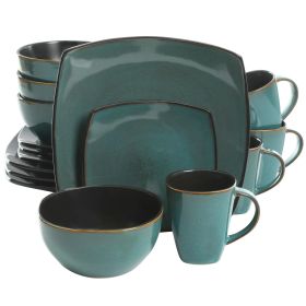 Square Stoneware 16 Piece Dinnerware Set - Teal