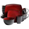 Square Stoneware 16 Piece Dinnerware Set - Red