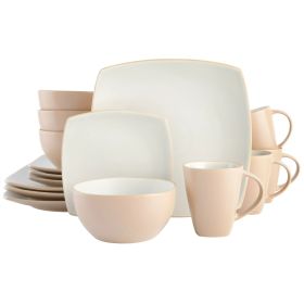 Square Stoneware 16 Piece Dinnerware Set - Sand