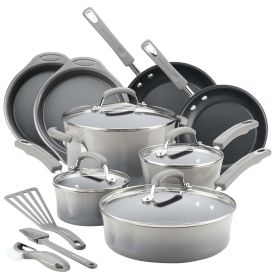 15-Piece Hard Enamel Aluminum Nonstick Cookware Set, Gray - Gray