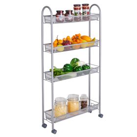 4-Tier Gap Kitchen Slim Slide Out Storage Tower Rack with Wheels, Cupboard with Casters - Silver - Silver