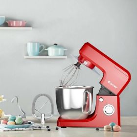 3-in-1 Multi-functional 6-speed Tilt-head Food Stand Mixer - red