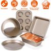 5Pcs Nonstick Bakeware Set Baking Tray Ovenware Sheet Kit - Golden