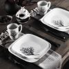 Square 16-Piece Seasonal Black Tree Glass Dinnerware Set (Serves 4) - multicolor - ceramics