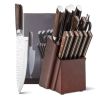 15 Pieces Stainless Steel Knife Block Set with Ergonomic Handle - Silver, brown