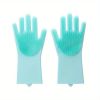 1pair Kitchen Silicone Dishwashing Gloves; Housework Cleaning Waterproof Insulation Magic Gloves; Dishwashing Brush - Pink - Silica Gel