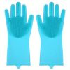 1pair Kitchen Silicone Dishwashing Gloves; Housework Cleaning Waterproof Insulation Magic Gloves; Dishwashing Brush - Sky Blue - Silica Gel