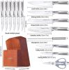 Kitchen Knife Set; Cookit 15 Piece Knife Sets with Block Chef Knife Stainless Steel Hollow Handle Cutlery with Manual Sharpener - default