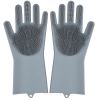 1pair Kitchen Silicone Dishwashing Gloves; Housework Cleaning Waterproof Insulation Magic Gloves; Dishwashing Brush - Sky Blue - Silica Gel