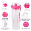 Fruit Infuser Water Bottle 32OZ Juice Shaker Sport w/ Flip Top Lid Anti-Slip Grips For Office Home Sport Running Walking Hiking - pink