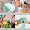 11Pcs Silicone Cooking Utensil Set Heat Resist Wooden Handle Silicone Spatula Turner Ladle Spaghetti Server Tongs - LightGreen