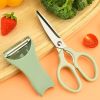 2pcs Kitchen Scissors & Vegetables Peeler; Stainless Steel Multifunctional Food Scissors - Green