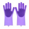 1pair Kitchen Silicone Dishwashing Gloves; Housework Cleaning Waterproof Insulation Magic Gloves; Dishwashing Brush - Sky Blue - Silica Gel