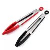 3Pcs Tongs With Silicon Tip Household Kitchen Utensil Stainless Steel High Heat Resistant Locking BBQ Cooking Accessories Baking - Black